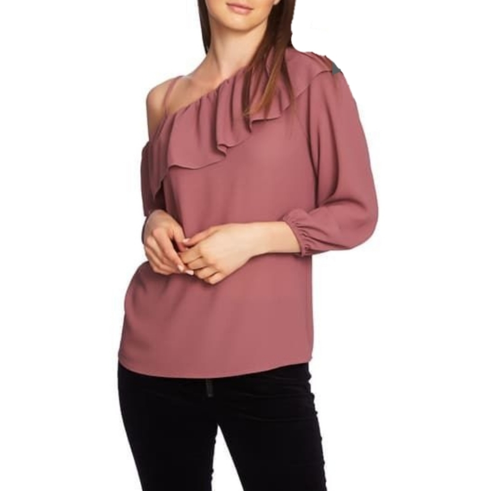 NWT 1.STATE One-Shoulder Ruffle Edge Blouse